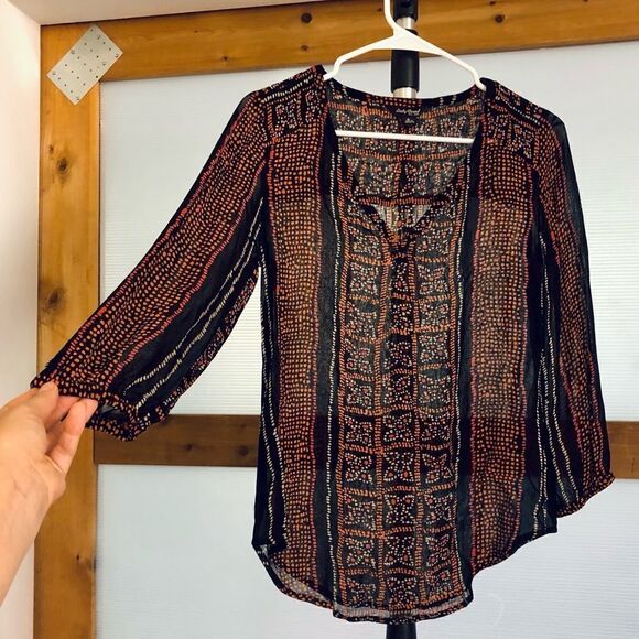 LUCKY Brand Tribal Print Lightly Sheer Blouse /‎ Sz S - Picture 3 of 5